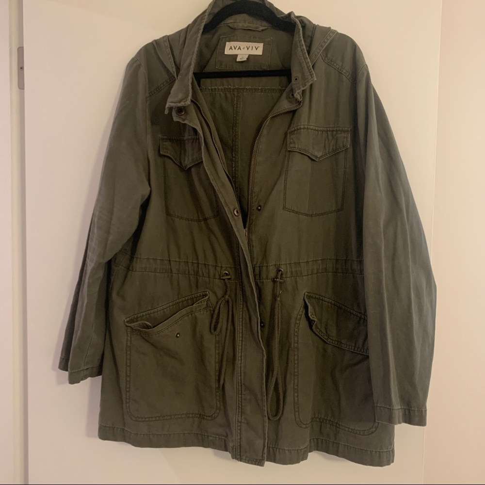 AVA & VIV Olive Green Military Hoodie Canvas Coat Size 1X